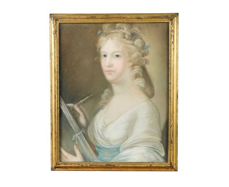 Ann Forbes (1745-1834)  Self Portrait with a portfolio and porte-crayon pastel on paper 52.5 x 41cm  Provenance: F. A. H. Pit