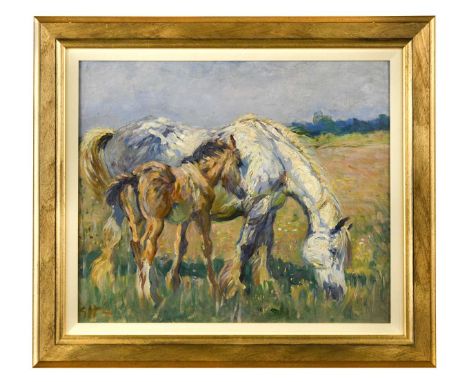 Gilbert Joseph Holiday (1879-1937) A mare with her foal signed with monogram lower leftoil on board36 x 42.5cmOil on canvasbo
