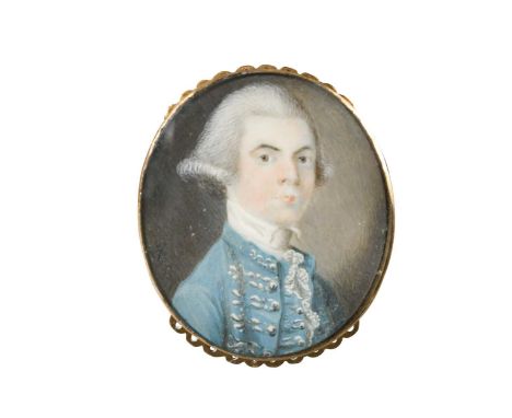 John Donaldson (1737-1801)    Portrait miniature of a gentleman in pale blue coat and matching waistcoat with silver lace, la