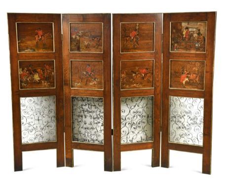 After John Leech An oak four-fold screen painted with eight scenes of Mr Jorrocks after illustrations from Handley Cross, Or 