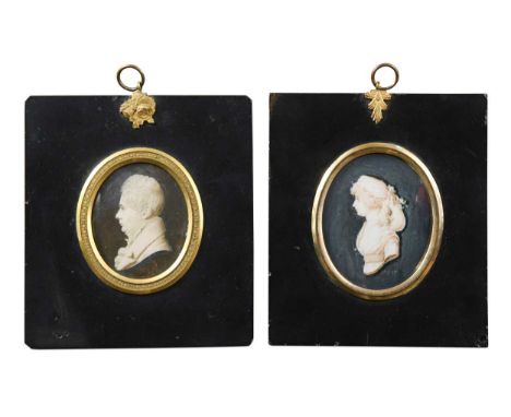 Two portrait miniatures on ivory, 18th century,  the first, a sepia painted lady in profile, attributed to Henri de Janvry (f