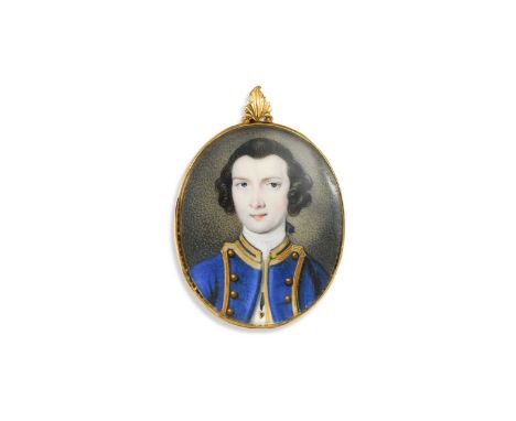 Peter Paul Lens (1714 - after 1754) Portrait miniature of a naval officer in a gold-bordered blue uniform with blue facings a