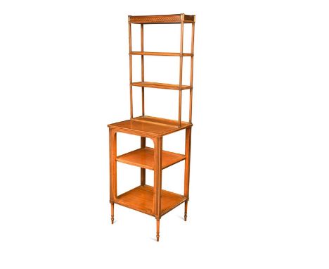 A George III satinwood étagère,  the six rectangular tiers with line inlaid decoration raised on turned legs 135 x 42 x 37cm 