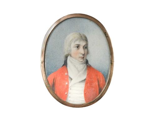 English School, circa 1790 Portrait miniature bracelet of a gentleman in red coat and white waistcoatwatercolour on ivory, ov