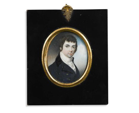 Thomas Peat (fl. 1791-1831) Portrait miniature of a gentleman in a dark blue coat and white stocksigned and inscribed with th