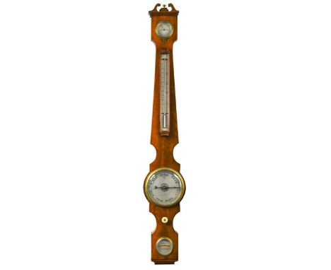 Norton of Stamford, a small size 19th century mahogany banjo barometer, of narrow proportions, with 12cm silvered dial, signe