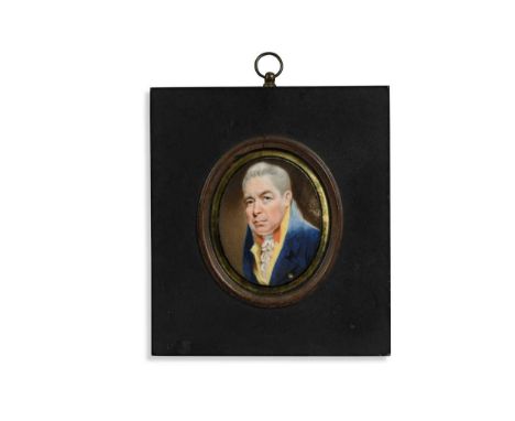 English School, 19th century Portrait miniature of a gentleman, said to be William Cavendish, Duke of Devonshire, in a blue c