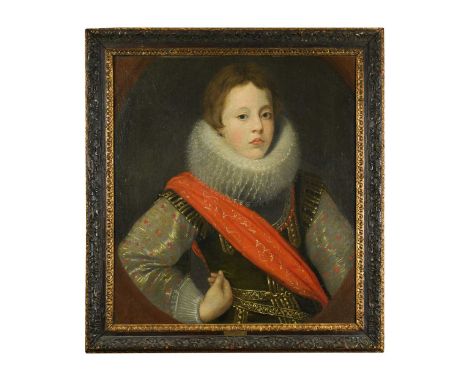 Follower of Frans Pourbus the Younger Portrait of a young nobleman standing half length, wearing a deep ruff and leather armo