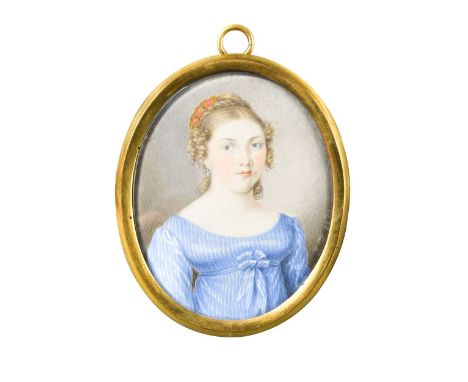 Robert Theer (1808-1863)  Portrait miniature of a lady, said to be Princess Eleonore of Liechtenstein (1812-1873) in a blue d