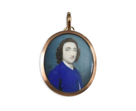 Gervase Spencer (c.1715-1763) Portrait miniature of a gentleman in a blue coat and white stocksigned and dated centre left 'G