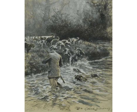 Gilbert Joseph Holiday (1879-1937) Otter huntingsigned 'Gilbert Holiday' (lower right)pencil, charcoal and bodycolour on pape