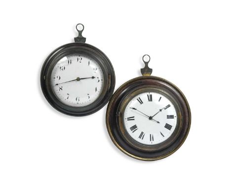 Two Sedan clocks, circular, with watch type movements, the larger with movement signed 'John Pepys, London', 16.5cm diameter;