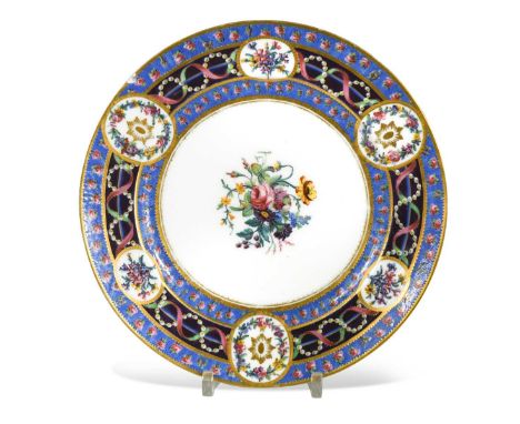 A Sèvres cabinet plate, dated 1790,  decorated by Charles-Nicolas Buteux and gilded by Henri Prevost, painted to the centre w