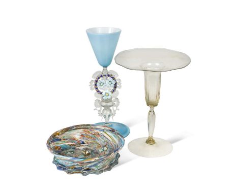 A collection of Venetian glassware,   to include a Façon de Venise goblet 23cm high; a Murano glass shallow bowl 15cm diamete