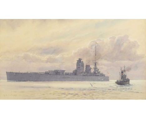 Alma Claude Burlton Cull (1880-1931)  HMS Nelson - a battleship signed and dated lower left 'A. B. Cull 1929' watercolour on 