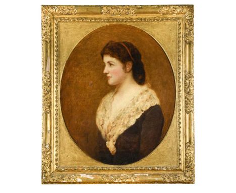 John O'Conner, 19th century Portrait said to be of Mrs Reid, half length, with coral in her hairinscribed in later hand with 