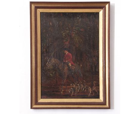 Geoffrey Mortimer (1895-1986), Hunting scene, oil on board, initialled lower left, 37 x 24cm