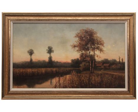 Percy Lionel (19TH/20TH century), Broads scene at sunset, oil on canvas, signed and dated 94 lower left, 52 x 90cms 