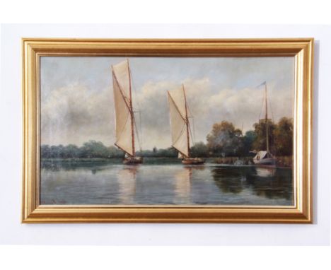 Percy Lionel (19th/20th century)  Broads scene with boats, oil on canvas, signed and dated 93 lower left, 36 x 61cm