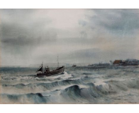AR Leslie L Hardy Moore, RI, (1907-1997), Seascape with fishing boat, watercolour, signed lower right, 37 x 52cms