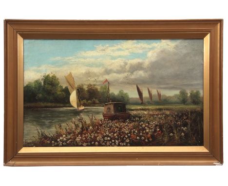 Percy Lionel (19TH/20TH century), "May Flowers on the banks of the Yare 1892", oil on canvas, signed lower left, 35 x 56cms  
