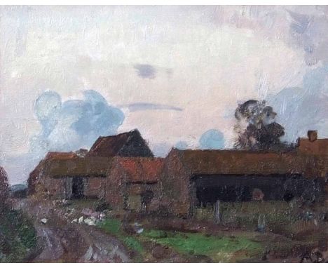 AR Sir John Alfred Arnesby-Brown, RA (1866-1953), Sketch for the farm 1929, oil on panel, initialled lower right, 18 x 23cm