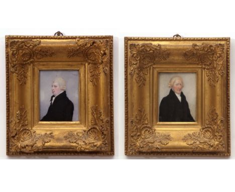 English School (18th/19th century), Portrait of John Buxton Esq and Philip Candler, pair of oils on mica, 10 x 8cms (2), Note