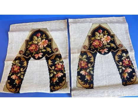 A pair of hand-made tapestry embroideries depicting flowers etc. together with paperwork (probably early 20th century)