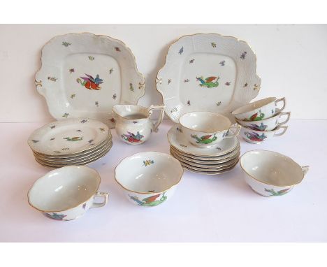 An Herend (Hungary)&nbsp;porcelain&nbsp; tea service decorated with highly unusual dragon/mythical creature motifs; two two-h