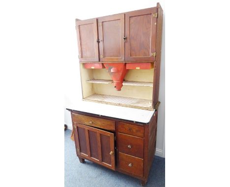 An original 1950s oak 'Easiwork' kitchen cabinet with a variety of storage drawers, egg drawer, picnic-set drawer, grinder et