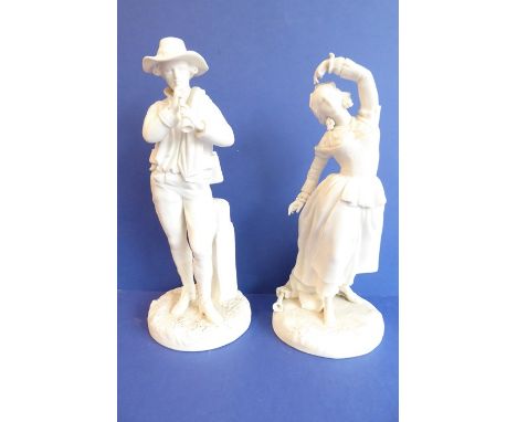 A 19th century&nbsp;Parian ware model of a male figure playing a flute (damaged), together with one other similar-sized 19th 