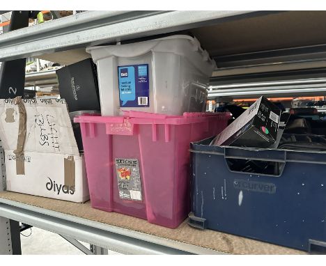 Collection of electrical and other items in four boxes, to include, light bulbs, cable, fairy lights, vacuum kettle, hair cli