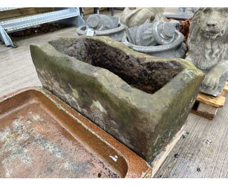 19th century rectangular stone trough, and a rectangular glazed terracotta sink planter (2)Dimensions: Height:&nbsp;30cm&nbsp