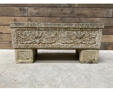Cast stone rectangular garden planter raised on plinth feetDimensions: Height:&nbsp;33cm&nbsp; Length/Width:&nbsp;71cm&nbsp; 