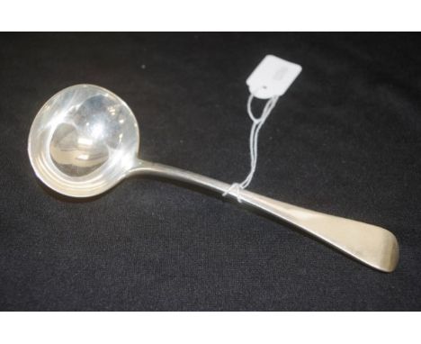 George V sterling silver ladle London 1910, maker's marks rubbed, (length 18cm, weight 72grams approx).
