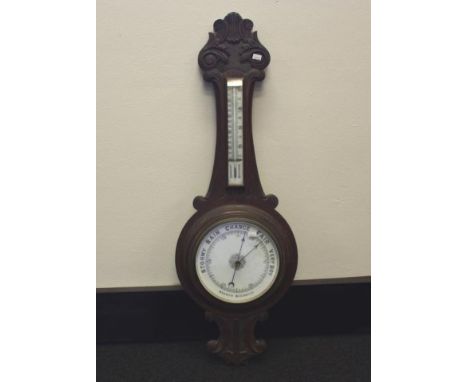 Antique oak case barometer 86cm high approx. (Small loss to frame)
