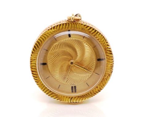 Elizabeth II 18ct gold pocket watch stem manual wind movement. running when tested. London import marks 1966 TMS ld. Approx c