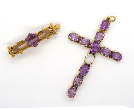 Two antique 9ct gold and amethyst pieces for restoration. Includes an antique 9ct rose gold and amethyst brooch probably Aust