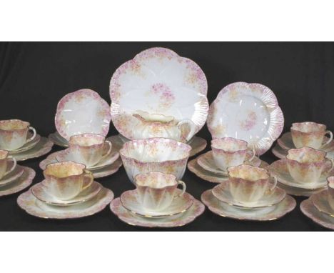 Victorian thirty seven piece Foley Wileman tea set pink trailing roses pattern, marked to base and # 5622, including 10 trios