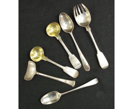 Collection vintage silver condiment spoons including pair George III salt spoons, Chester 1772, maker Joseph Walley; savoury 