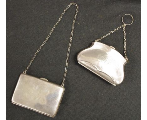 Edward VII sterling silver lady's purse Birmingham 1909, maker's name rubbed, with chain, lined interior, monogrammed, (width