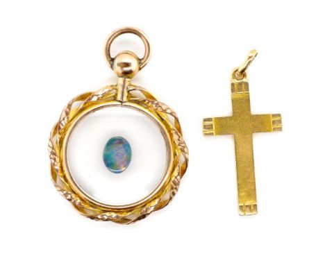 18ct Gold cross and open locket gilt pendant the gold cross is marked with Arabic marks. The pendant is unmarked and displays