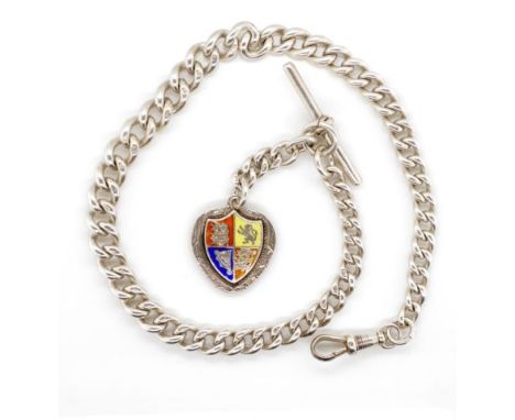 Victorian silver fob chain and enamel medal with graduating links includes. With a colour enamelled United Kingdom shield (18