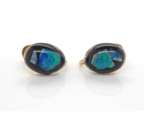 Opal triplet and 9ct yellow gold earrings marked 9k to screw backs.