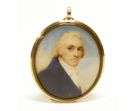 John Thomas Barber Beaumont (British, 1774 - 1841) portrait miniature of a Gentleman. Signed ITB lower right hand corner. Gol