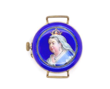Antique enamel pocket watch with a enamelled portrait of Queen Victoria. A/F to enamel, not running.