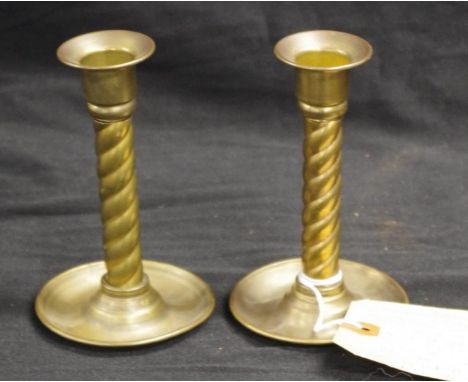Pair US Civil War era brass candlesticks Provenance: label attached and notes available attribute ownership of the candle sti