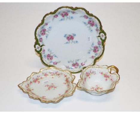 Three piece set vintage Limoges ceramic bowls each floral decorated, with gilt rims, marked Limoges to bases, (diameter 22cm 