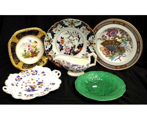 Five various antique pottery plates including Victorian Cliff Albion bowl, (diameter 27cm approx), and Ridgeway 'Macartney' b