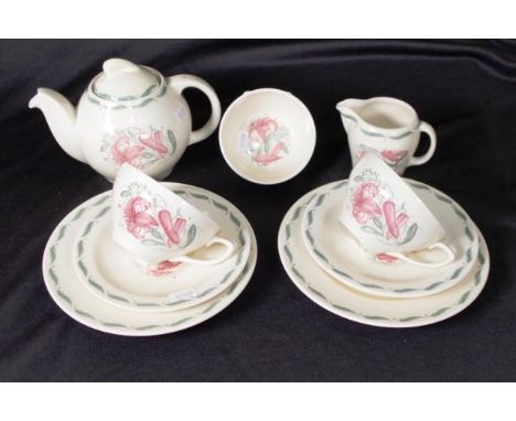 Susie Cooper part tea for two set including 2 trios, teapot, sugar bowl, and cream jug.